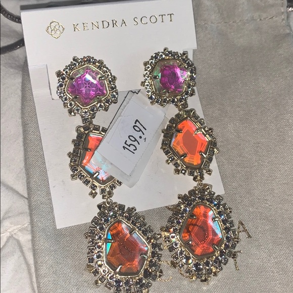 NWT Kendra Scott Gold Dichroic Pink Aria Earrings